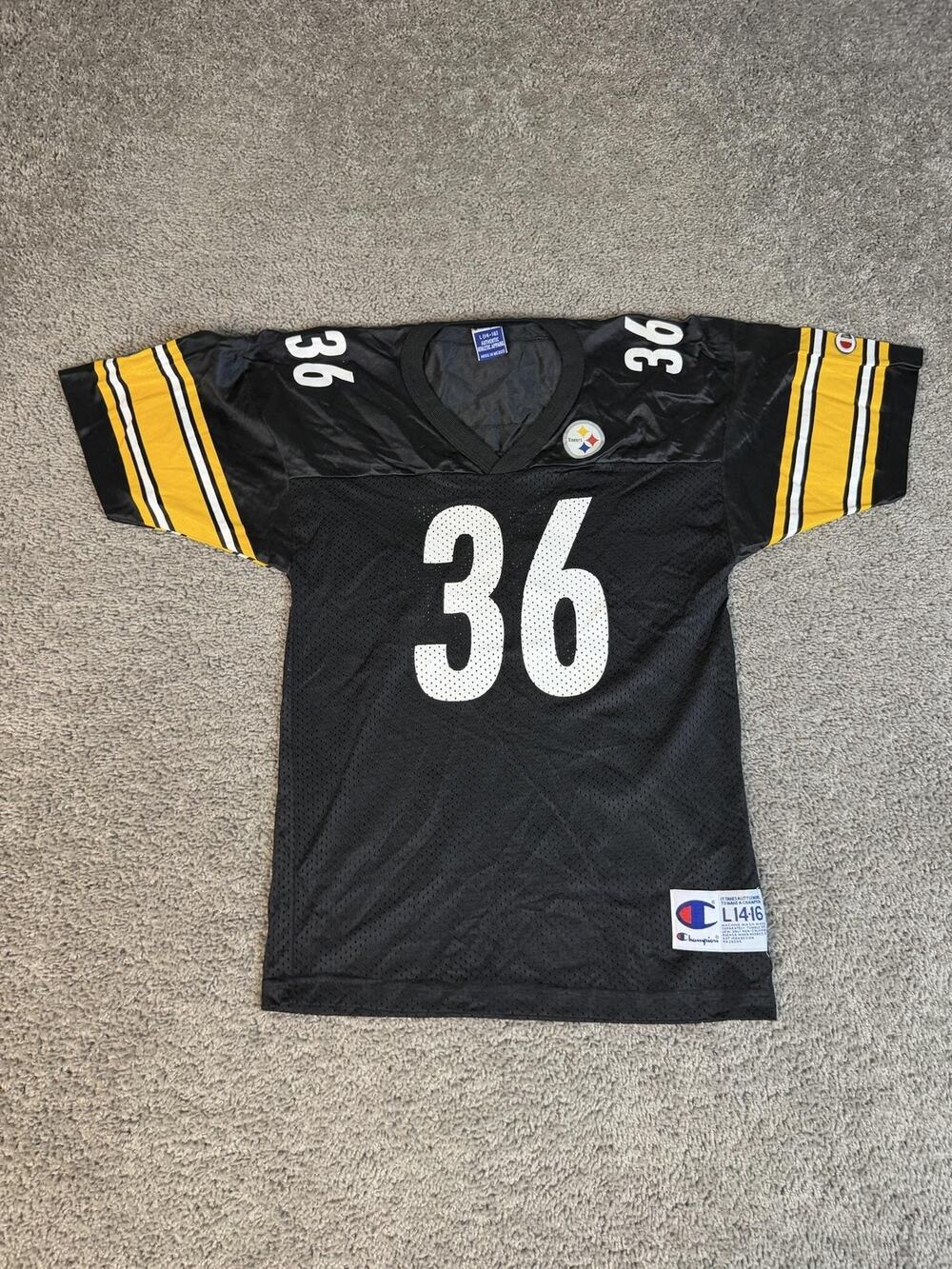 Vintage Pittsburgh Steelers Jersey Boys L Jerome Bettis Black NFL Champion 90s